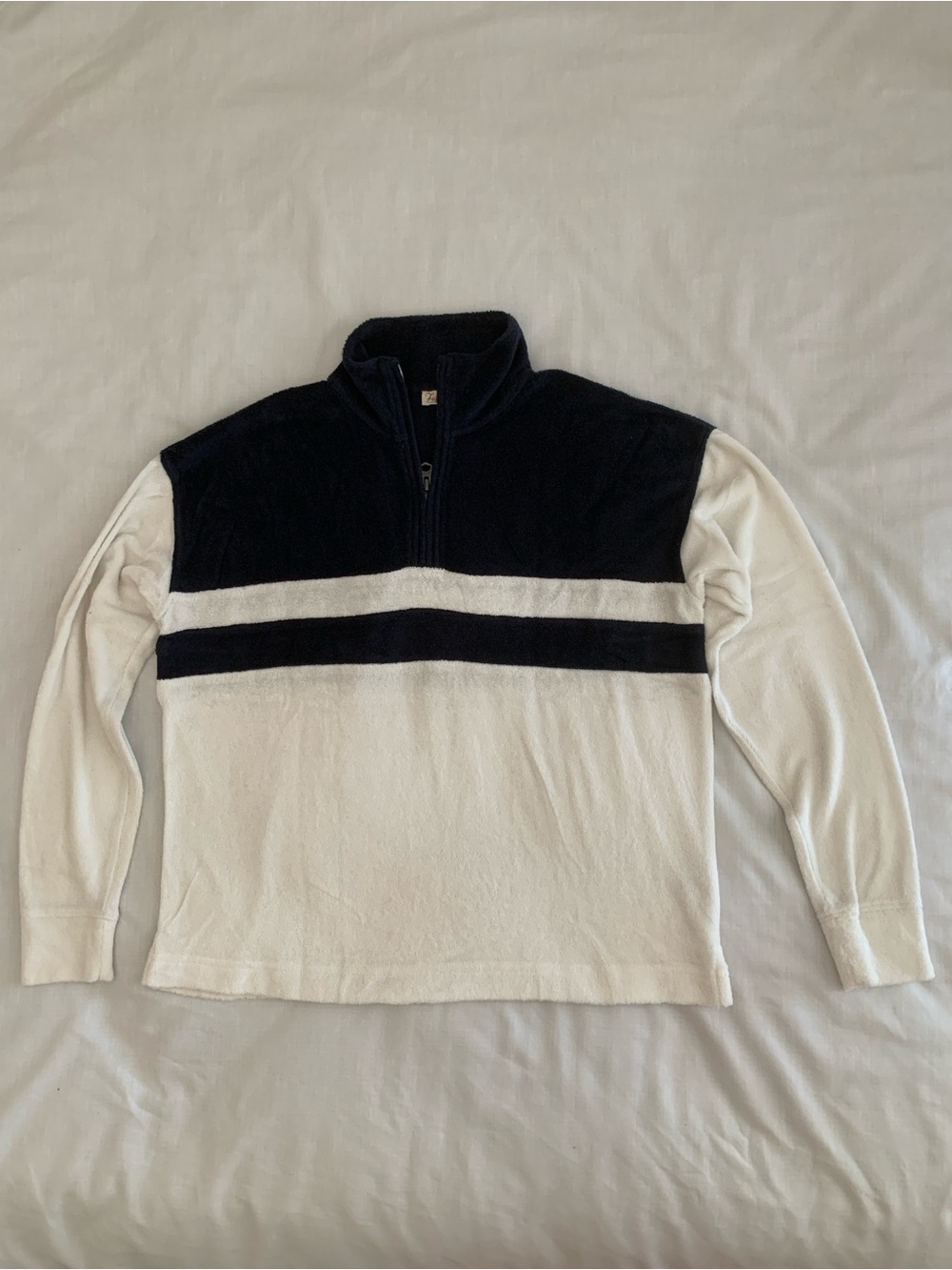 Faherty Women's Cabana Towel Terry Quarter-Zip Pullover Navy XS EUC